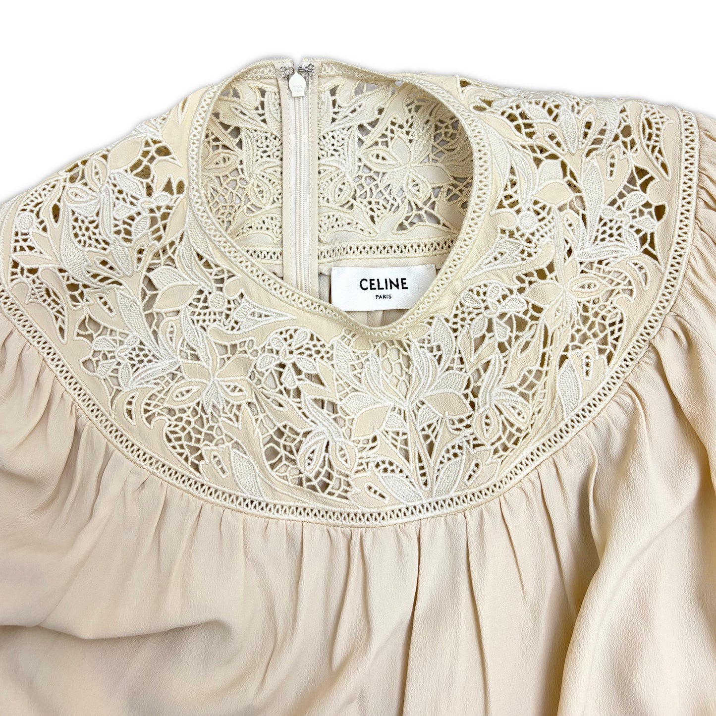 CELINE Guipure Blouse in Silk Crepe and Acetate