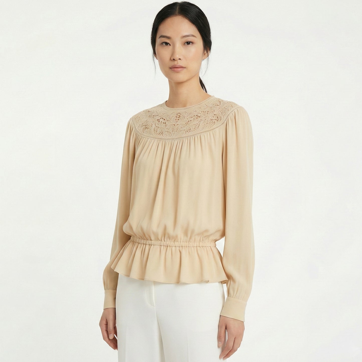 CELINE Guipure Blouse in Silk Crepe and Acetate