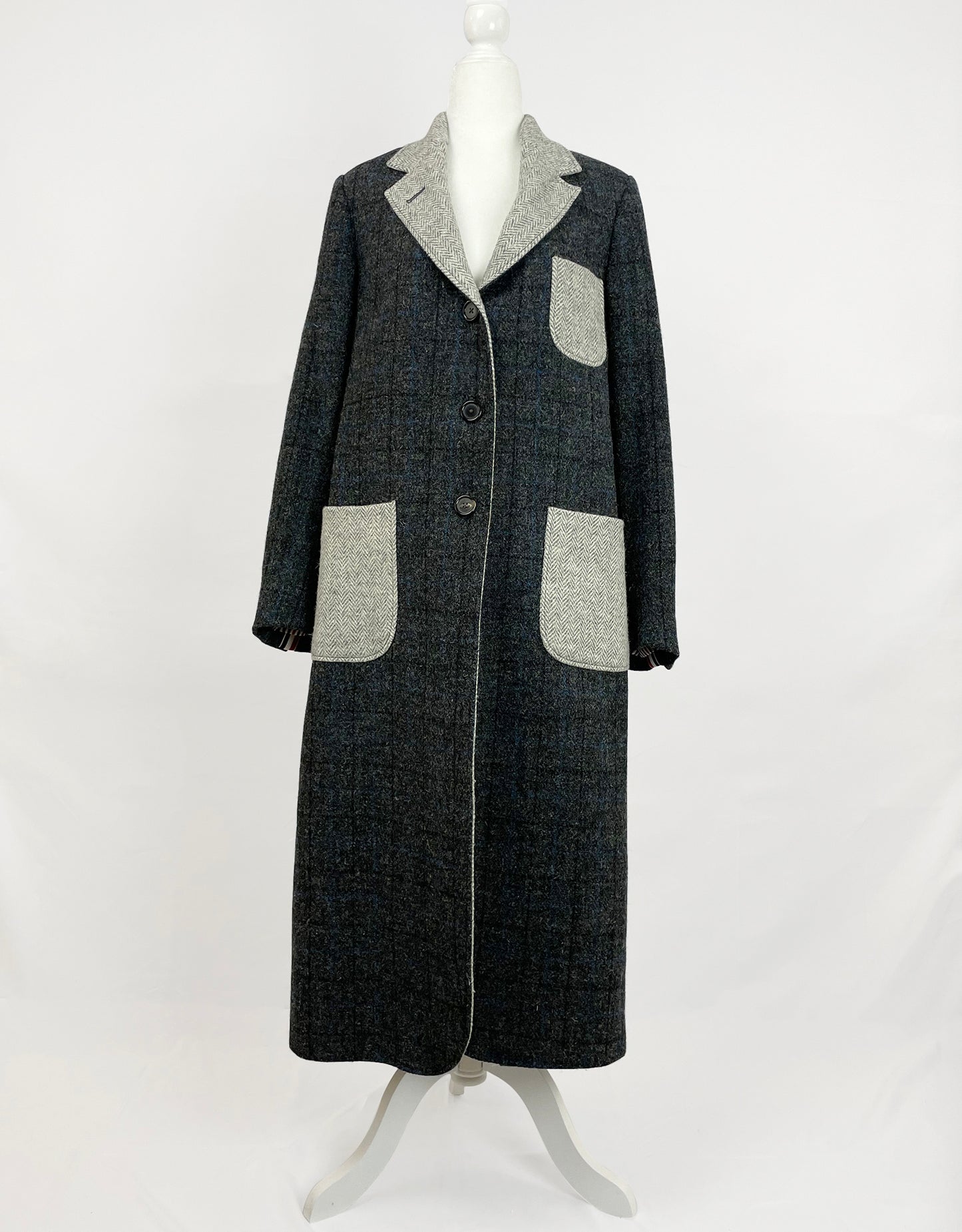 THOM BROWNE Patch Pocket Two-tone Wool Tweed Coat