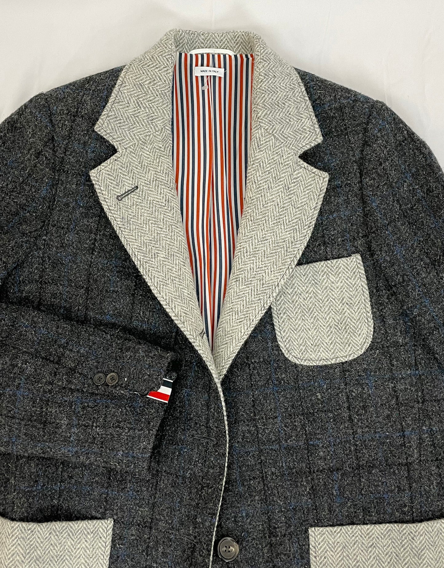 THOM BROWNE Patch Pocket Two-tone Wool Tweed Coat